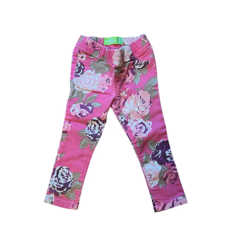 Old Navy Floral Pink Cottagecore Skinny Jeans Pants Kids Toddler Girls | 2T